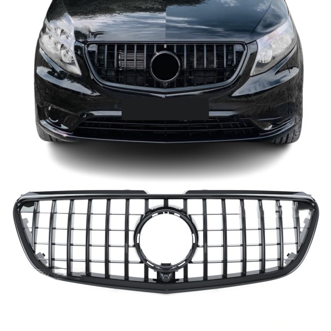 GT R Panamericana style Front Grille for Mercedes Vito W447 (14-19), glossy black