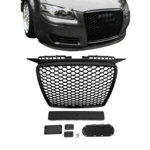 RS-style front grille for Audi A6 C6 (04-11), glossy black
