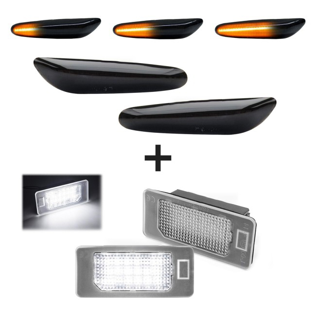 Sequential LED side indicators + LED license plate light, set for BMW E90 / E91