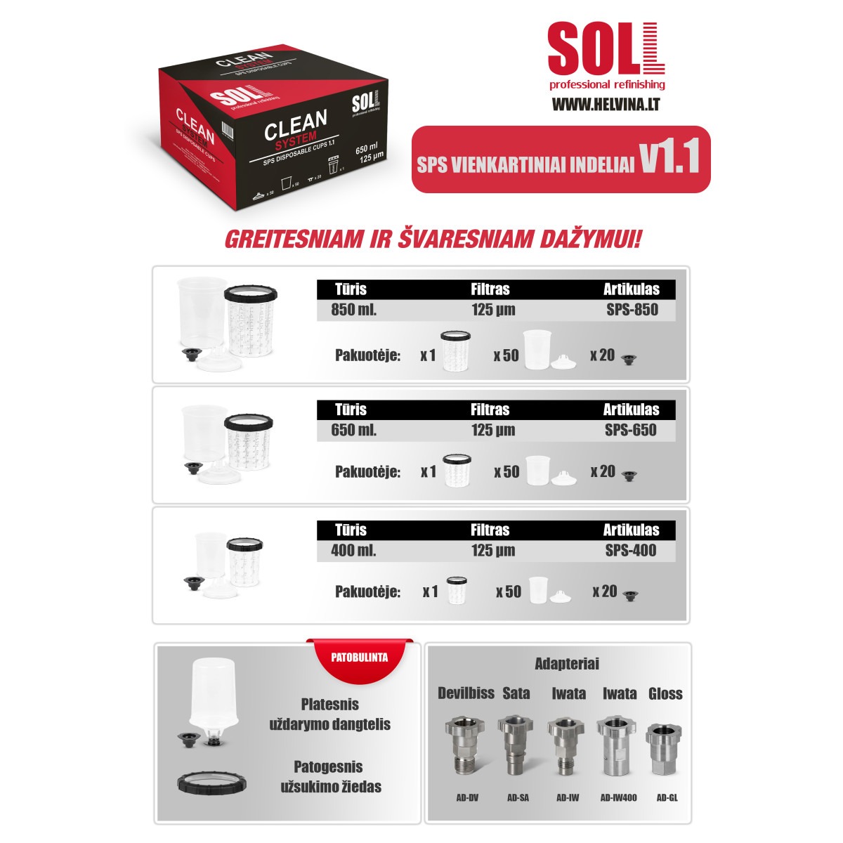 SOLL SPS Lids and Liners 850ml, 125mk (50 pcs lids and liners, 1 pc hard cup, 20 pcs plugs) - Bilde 6